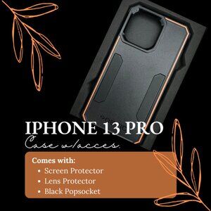 iPhone 13 Pro Case, Screen Protector, Lens Protector & Popsocket (4pcs)